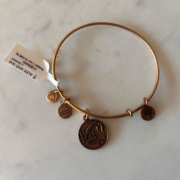 Alex and Ani “Because I Love You” 2014 NWT NIB antiqued gold tone bracelet - Picture 1 of 5